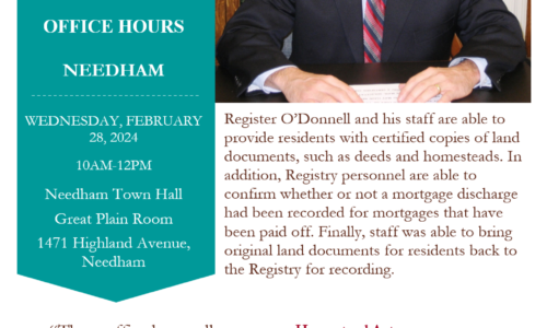 Norfolk County Register of Deeds Office Hours at Needham Town Hall
