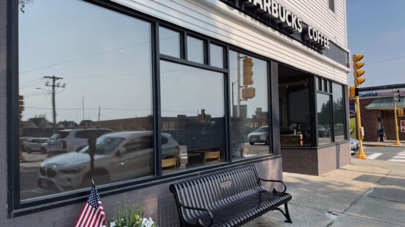 Celebration Bench for Needham Cyclist Parks Outside Starbucks